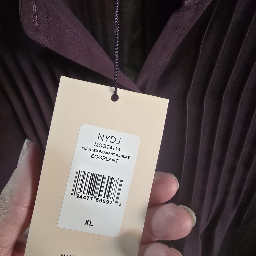 NYDJ Pleated Eggplant Blouse XL - Picture 3 of 7